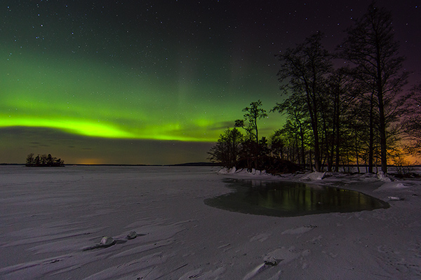 Norrsken. Örlen/Tibro. Canon 5D MKIII och EF 14/2,8 II. Tid 30 sek. bl. 4 och ISO 640.